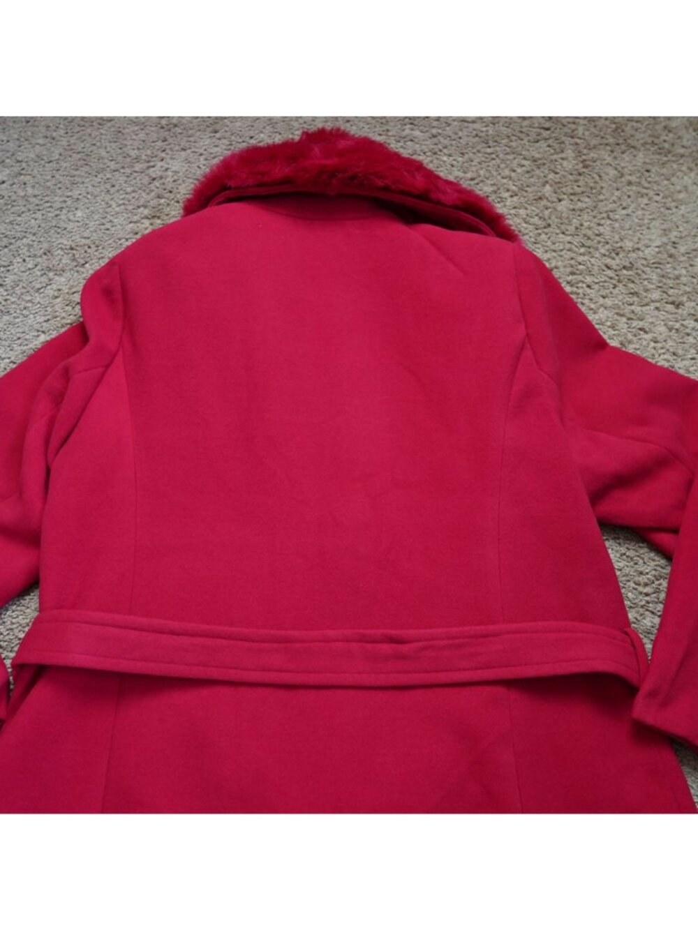 NWT Lane Bryant Trench Coat Womens 14/16 Red Removable Faux Fur Collar Belt - Picture 14 of 15